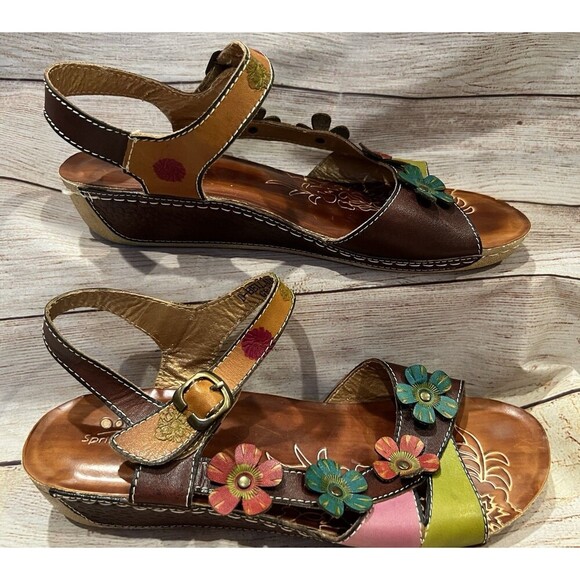 Spring Step Belladonna Colorful Leather Flower Wedge Sandals EU41 Fits US9.5/10 - Picture 6 of 12